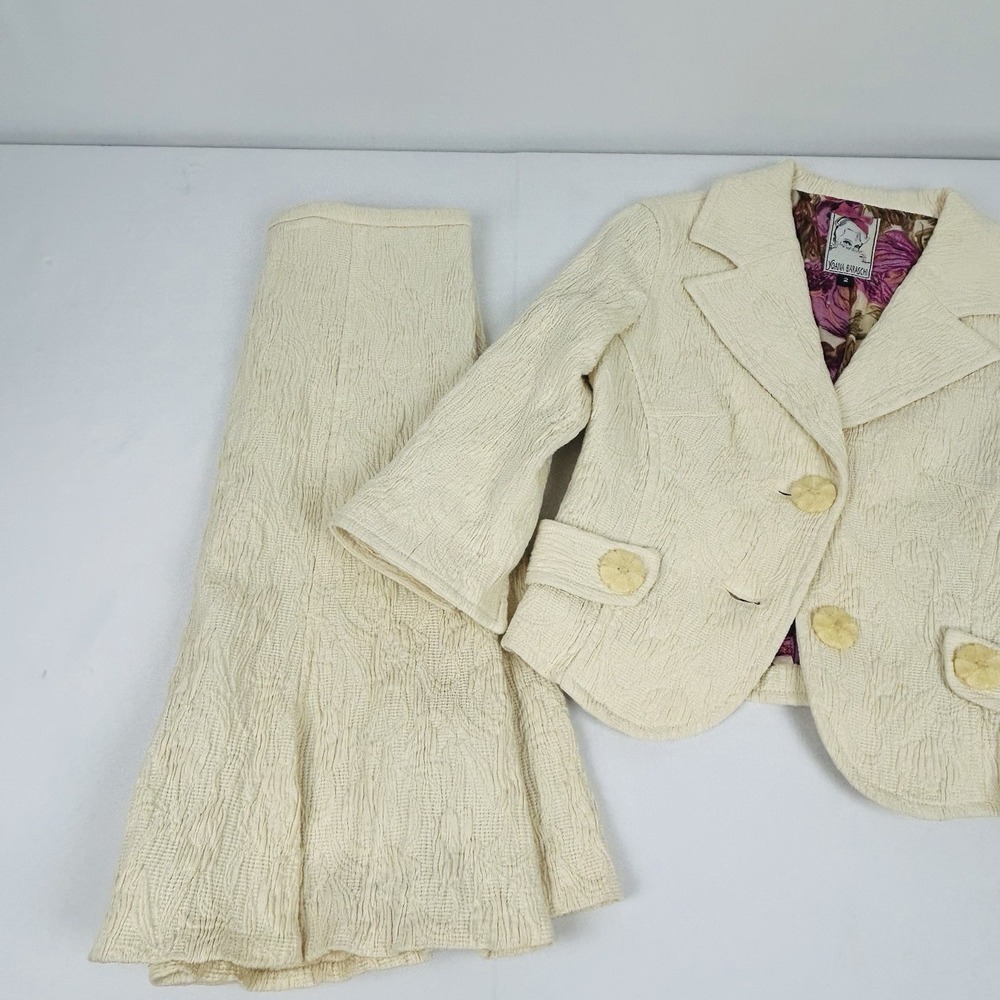 Yoana Baraschi Jacket & Skirt Set Women's XS Designer Ivory Knit 99% Cotton - Picture 3 of 16